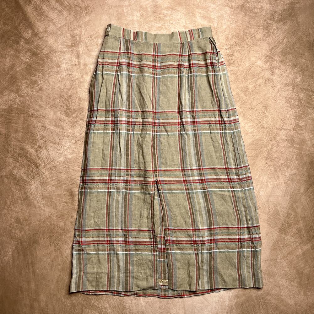 Vintage 90s Lonergan / Amerigo Pleated Plaid Maxi Skirt Tan Academia Retro Indie View 2